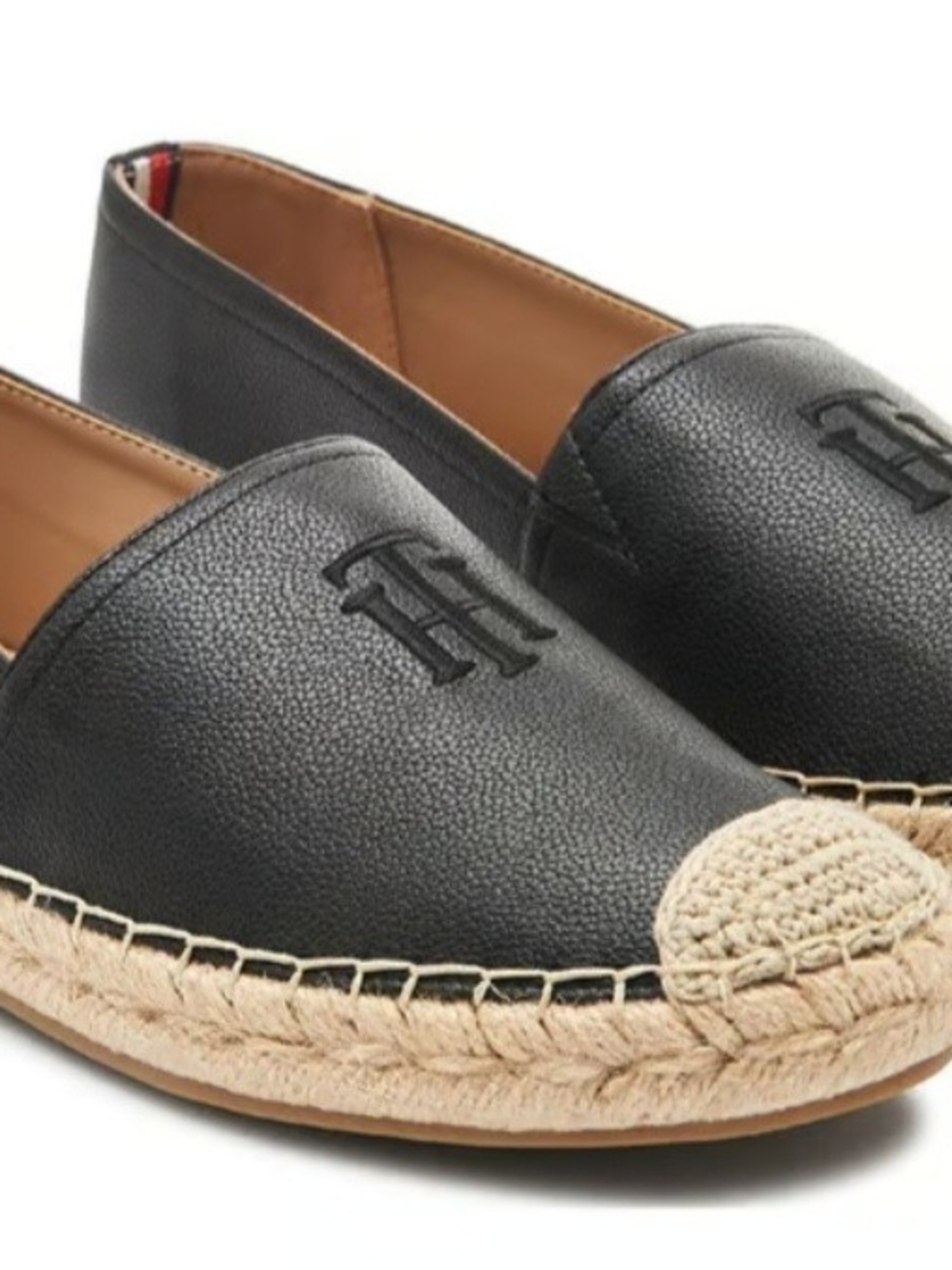 Tommy Hilfiger Black Leather Espadrille Flats, Size 8